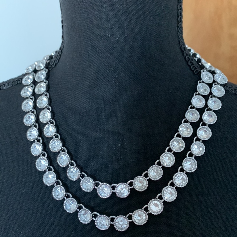 Ann Taylor Double Layer Double Strand Cubic Zirconia Necklace - Picture 2 of 4